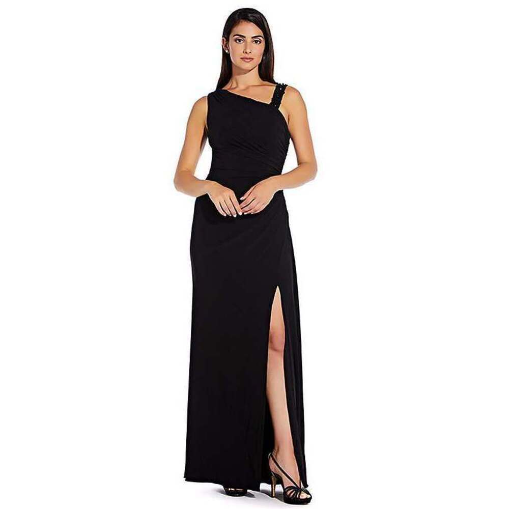 ADRIANNA PAPELL Asymmetrical Draped Gown with Sequin Strap size 10